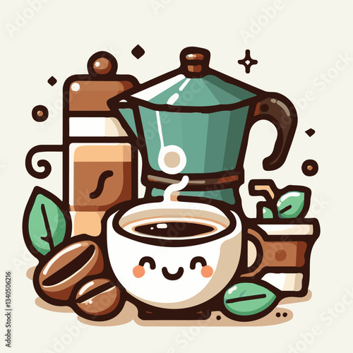 coffee, drink, cup, beverage, hot, morning, caffeine, espresso, cafe, background, black, breakfast, fresh, design, cappuccino, brown, mug, vector, white, mocha, isolated, aroma, set, latte, food, illu