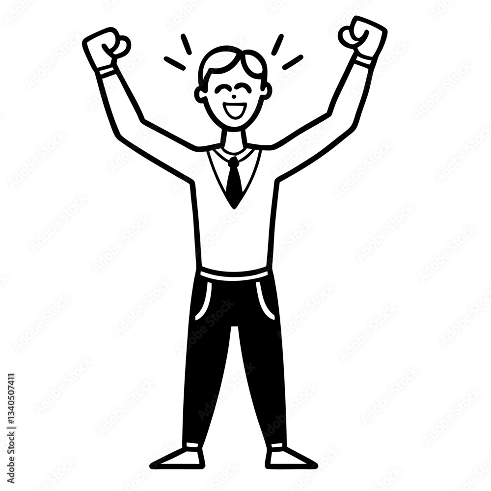 Silhouette of an entrepreneur standing confidently with both hands raised in victory, symbolizing success and achievement Silhouette of an entrepreneur standing confidently with both hands raised in victory, symbolizing success and achievement