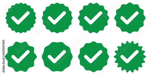 Set of different green checkmark icon vector illustration isolated on white background.