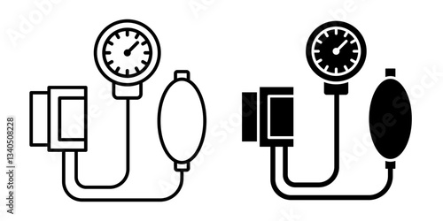 Blood pressure black line icon set on white background. Blood pressure logo, label, badge, symbol, banner, circle, black, thin, vector, isolated illustration.