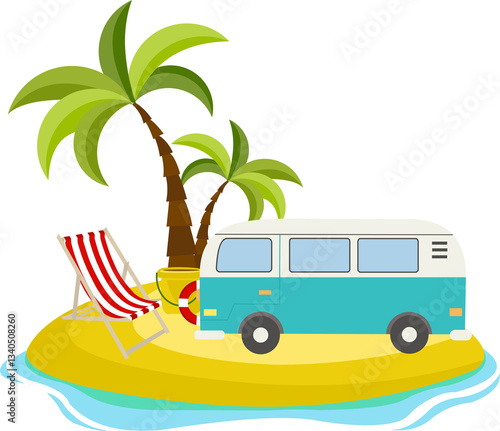 Summer Beach Van Car Illustration