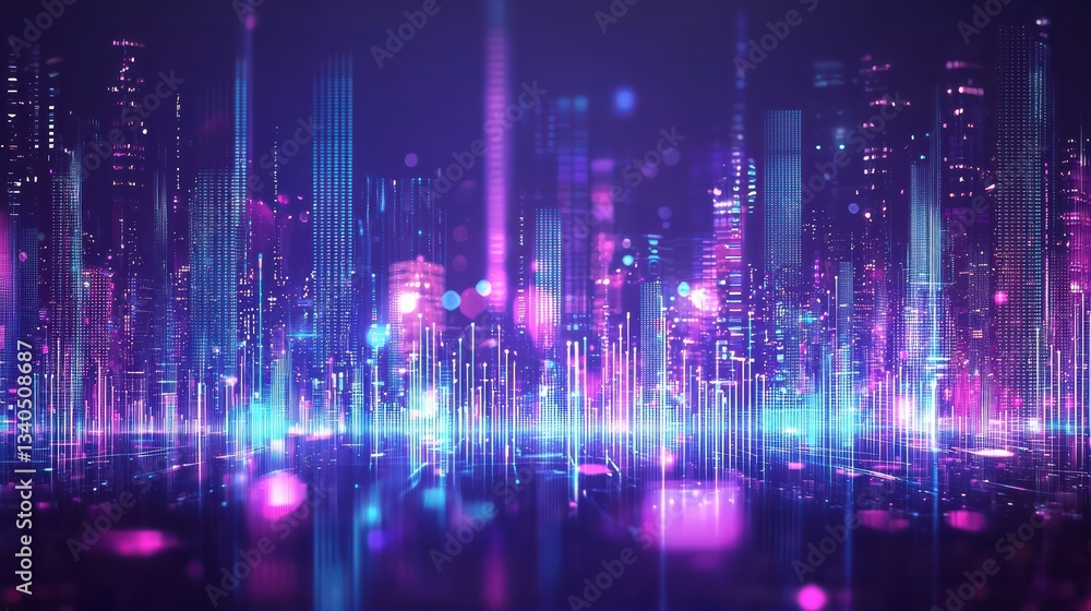Neon Cityscape: A mesmerizing nighttime cityscape bathed in vibrant neon hues. The towering skyscrapers and urban glow creating a futuristic ambiance. Capturing a digital art aesthetic. Neon Cityscape: A mesmerizing nighttime cityscape bathed in vibrant neon hues. The towering skyscrapers and urban glow creating a futuristic ambiance. Capturing a digital art aesthetic.