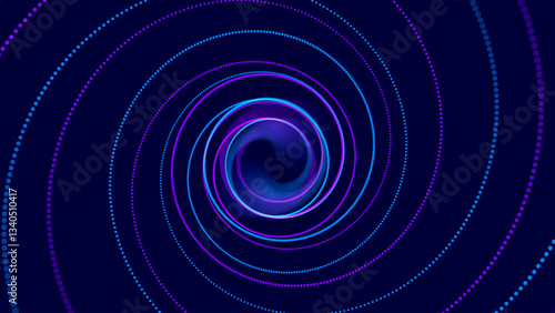 Flying Through Abstract Vortex Spiral Tunnel with Circular Particles Trails. Science Research or Tech Innovation Online Webinar Presentation Event. Conference or Forum Vector Backdrop.