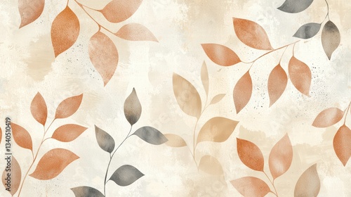 Botanical Elegance: A captivating artistic rendering of delicate leaves, painted in muted earth tones against a soft, textured backdrop, evoking a sense of natural beauty and organic harmony.