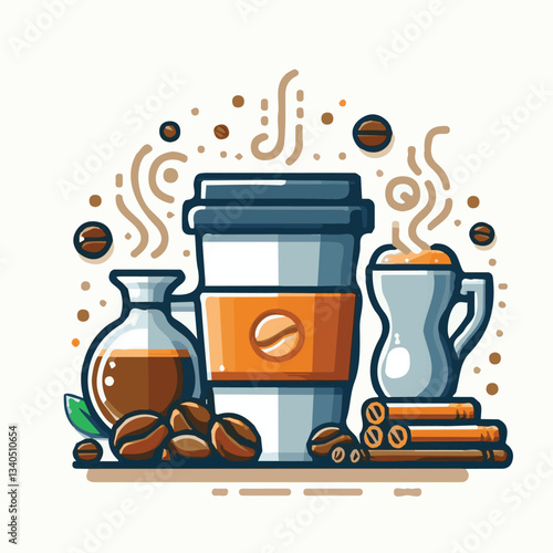coffee, drink, cup, beverage, hot, morning, caffeine, espresso, cafe, background, black, breakfast, fresh, design, cappuccino, brown, mug, vector, white, mocha, isolated, aroma, set, latte, food, illu