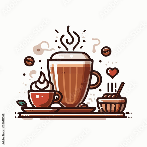 coffee, drink, cup, beverage, hot, morning, caffeine, espresso, cafe, background, black, breakfast, fresh, design, cappuccino, brown, mug, vector, white, mocha, isolated, aroma, set, latte, food, illu