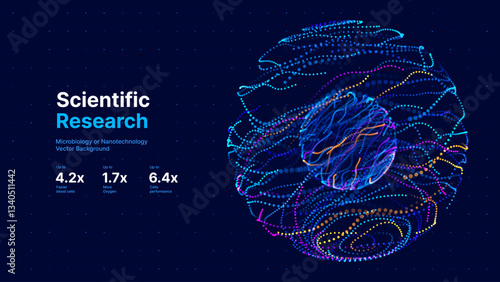 Biology Cell Scientific Medical Research Background. Science Blue Cells Backdrop with Depth of Field Blur Particles Effect. Futuristic Plant Microbiology. Blue Virus Cells Vector Illustration.