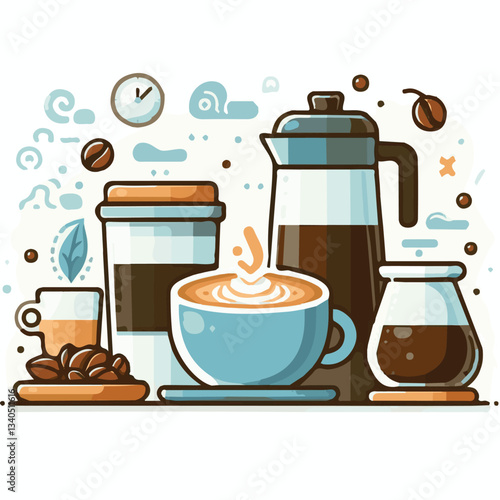 coffee, drink, cup, beverage, hot, morning, caffeine, espresso, cafe, background, black, breakfast, fresh, design, cappuccino, brown, mug, vector, white, mocha, isolated, aroma, set, latte, food, illu
