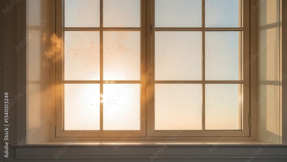 a window that is bathed in the golden light of the rising sun. The panes of the window are neatly arranged and create a sense of order a window that is bathed in the golden light of the rising sun. The panes of the window are neatly arranged and create a sense of order