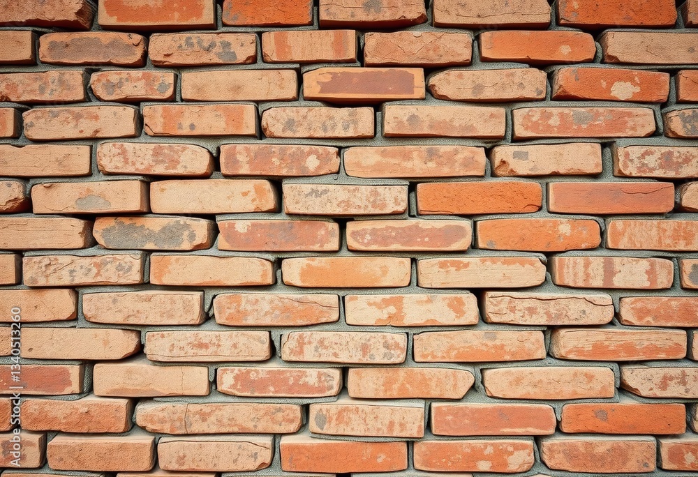 Obraz premium Gnarled, aged bricks, stained and weathered by time, show deep mortar crevices, brown, urban