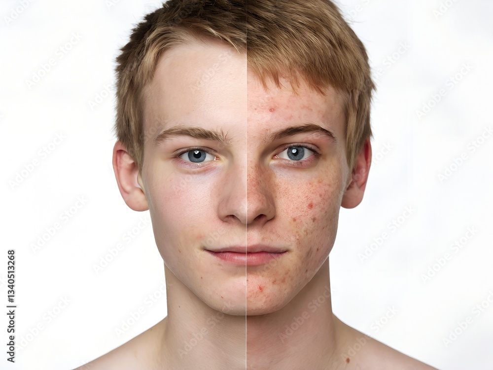 Fototapeta premium Teen Acne Before After Skin Improvement - Treatment Results