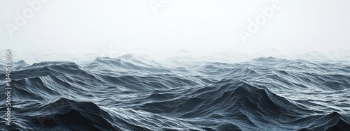Choppy ocean water surface on a cloudy, misty day stretching to the horizon, evoking feelings of isolation and the vastness of nature