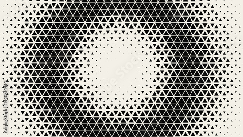 Halftone Circle Triangular Grid. Round Border Random Halftone Triangles Raster Texture. Half Tone Circular Pattern. Vector Illustration.