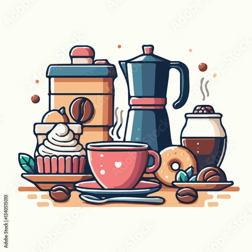 coffee, drink, cup, beverage, hot, morning, caffeine, espresso, cafe, background, black, breakfast, fresh, design, cappuccino, brown, mug, vector, white, mocha, isolated, aroma, set, latte, food, illu