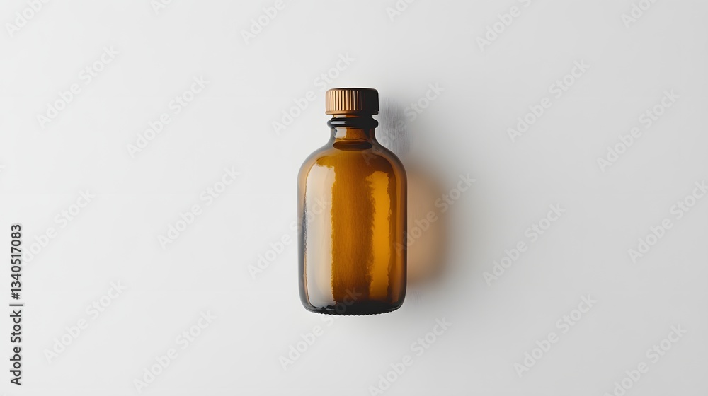 Amber bottle with brown lid is centered on white background Amber bottle with brown lid is centered on white background