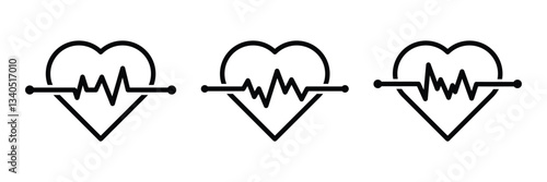 Heartbeat line icon. EKG pulse line, cardiogram symbol, and heart rhythm silhouette. Isolated vector illustration.