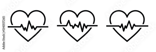 Heartbeat line icon. EKG pulse line, cardiogram symbol, and heart rhythm silhouette. Isolated vector illustration.