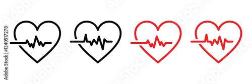 Heartbeat line icon. EKG pulse line, cardiogram symbol, and heart rhythm silhouette. Isolated vector illustration.