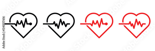 Vector heartbeat and heart pulse icons. A collection of medical flat symbols for websites and healthcare applications.