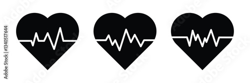 Vector heartbeat and heart pulse icons. A collection of medical flat symbols for websites and healthcare applications.
