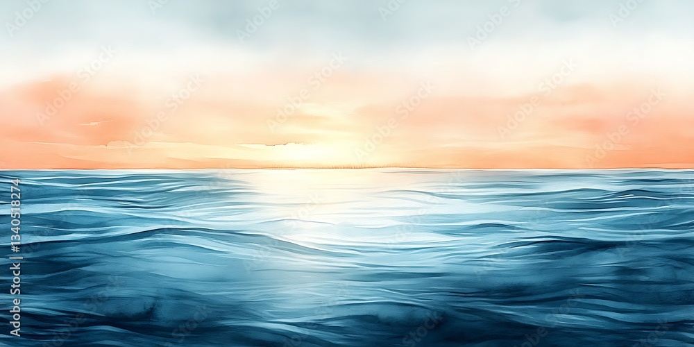 Obraz premium Ocean sunset, tranquil waves, horizon view