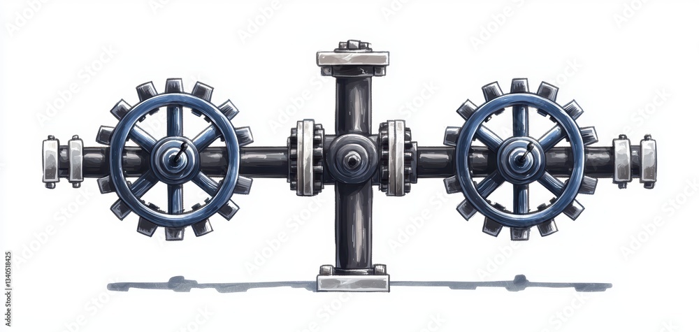 Obraz premium Steampunk-inspired high-tech mechanical cogwheel system, blue and silver metal finishes, realistic shadows, and complex engineering structure