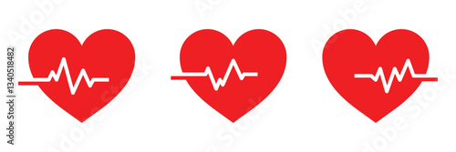 Minimalist heartbeat icons. Heartbeat vector illustration set. Flat style cardiogram, heart, and pulse icons