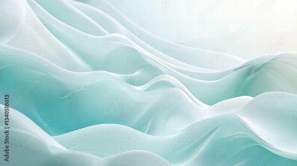 Obraz premium Abstract Teal Waves: Serene teal and white waves create an abstract background ideal for design projects. The soft, flowing forms evoke a sense of calm and tranquility. 