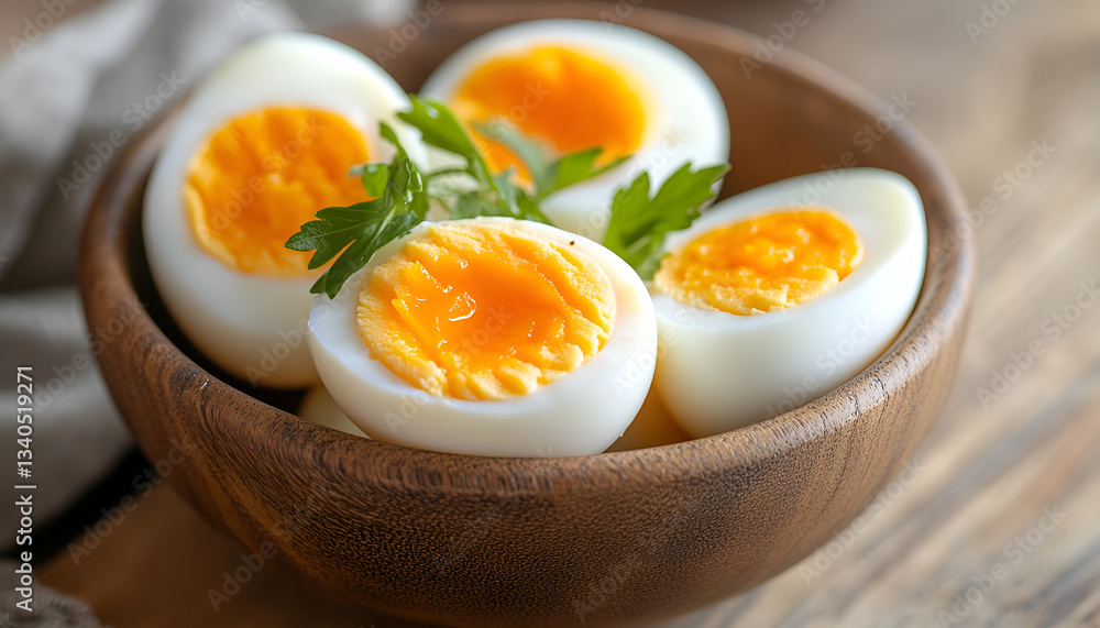 Boiled chicken egg for breakfast without eggshell in the bowl Boiled chicken egg for breakfast without eggshell in the bowl