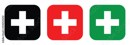 First aid icon. First aid symbol. Doctor plus icon. Medicine health hospital icons. Vector on white background.