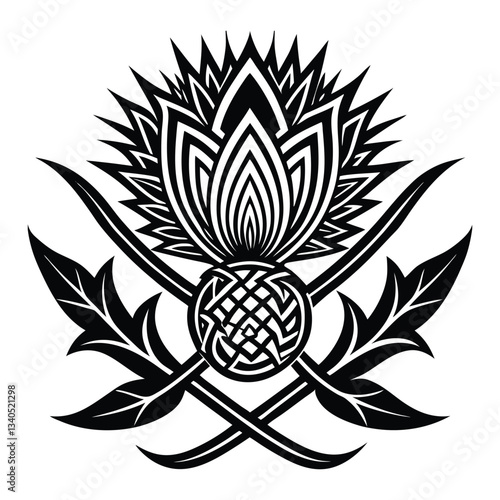 Elegant Thistle Flower Illustration Celtic Knotwork Design, Vector EPS File
