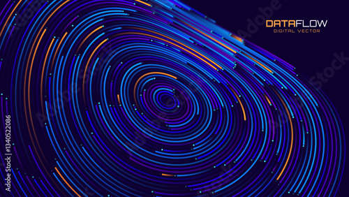 Big Data Flow Digital Technology Background with Dot Bokeh Particles. Neural Network Abstract Connections. Concept of AI Artificial Intelligence Machine Learning. Tech Science Presentation Vector.