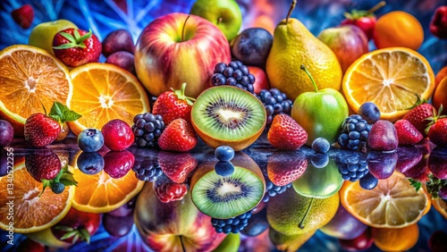 Monochrome Fruit Pattern Double Exposure Stock Photo: Stylish Black and White Fruit Design