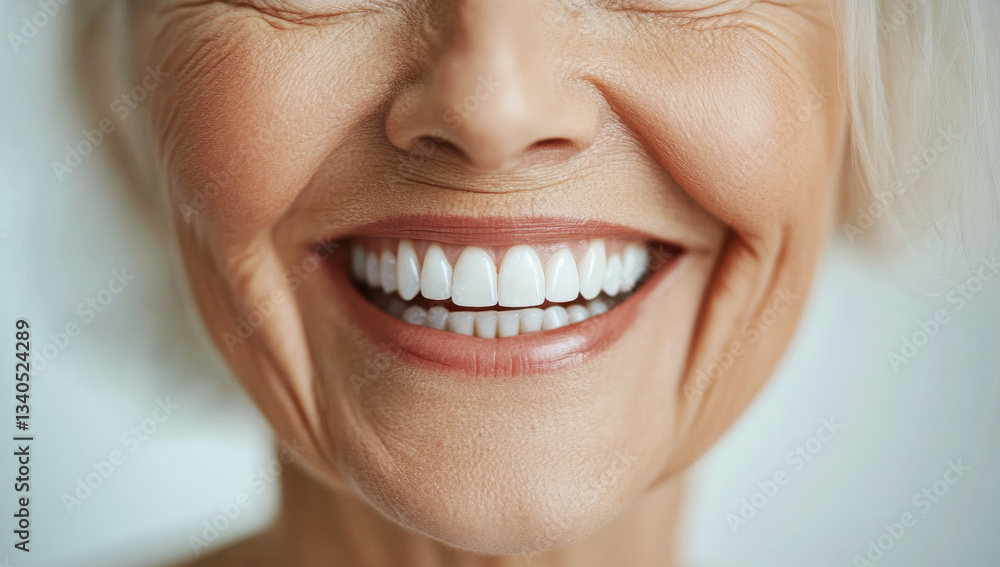 Obraz premium Senior woman with radiant smile, displaying healthy white teeth and embracing positive aging with confidence