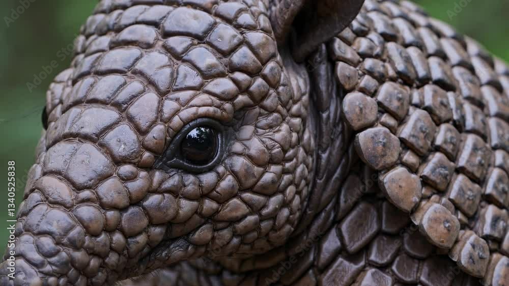 Eyes of the armadillo showcasing detailed features against a blurred green background Eyes of the armadillo showcasing detailed features against a blurred green background
