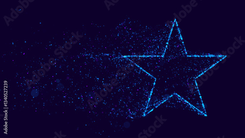 Blue Glowing Star Made of Particles. Particles Dissolving Dust and Sand Window Flow Effect. Magic Star Frame Effect. Vector Illustration.