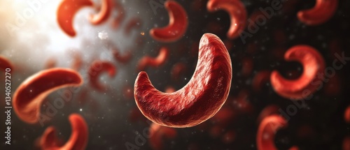 Medical Diagram Illustrating Sickle Cells Blocking Blood Flow in Vessel