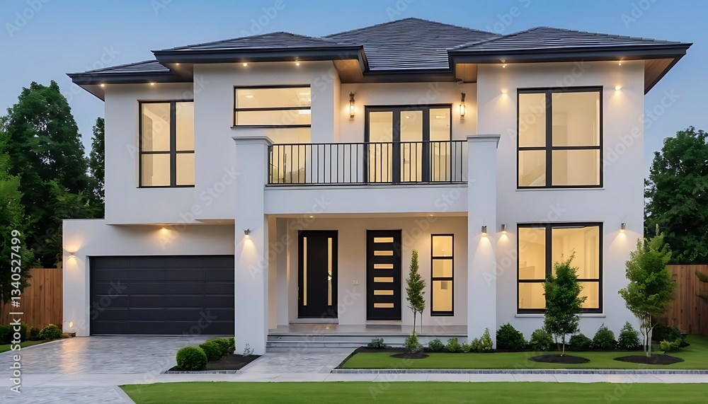 Fototapeta premium Modern Real Estate House Exterior with a Sophisticated Close Up View