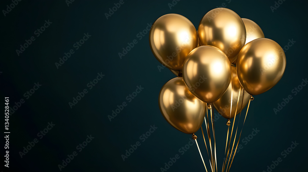 Dark background with gold balloons and empty space for text. Background for birthday greeting banner. Dark background with gold balloons and empty space for text. Background for birthday greeting banner.