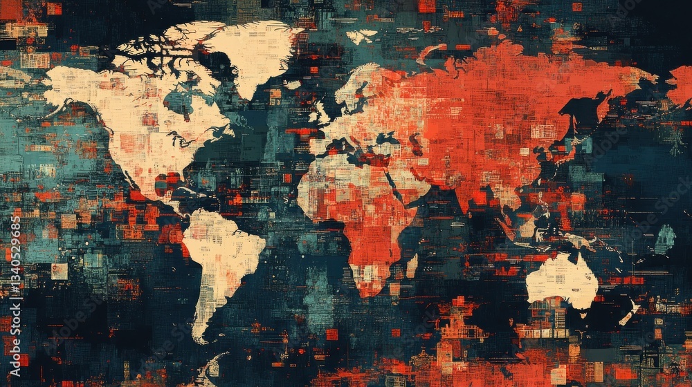 A digital world map highlighting the concept of trade war, representing global economic tensions and market dynamics. illustration A digital world map highlighting the concept of trade war, representing global economic tensions and market dynamics. illustration