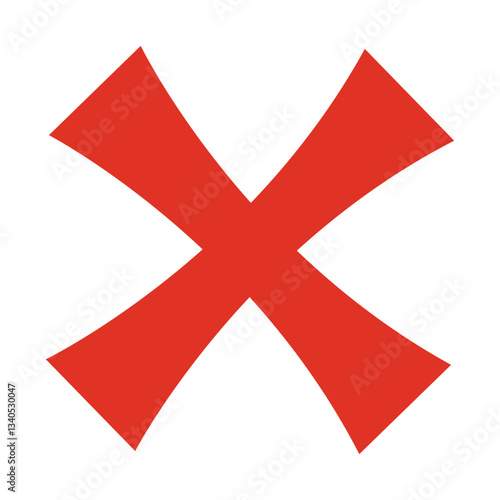 X Criss cross mark. Treasure map element. A dashed line and red X mark ink on the map, the treasure map with a dotted line, X marks the spot, dashed line trail to an X	
