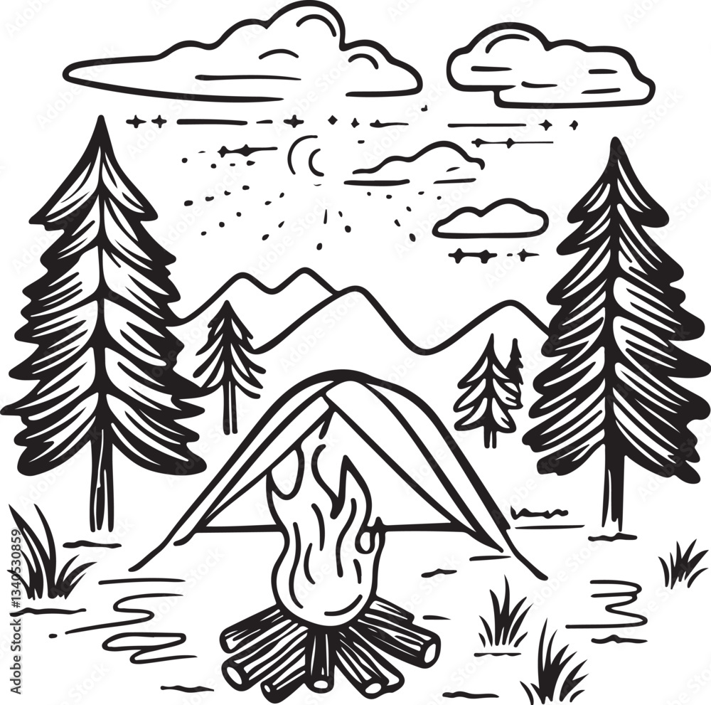 Mountain Camping Vector Illustration Mountain Camping Vector Illustration