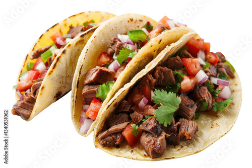 Carne asada taco isolated on white background perfect for showcasing authentic and flavorful culinary creations