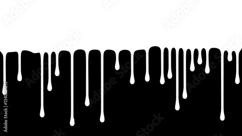 Black and White Effect of Liquid Flowing Down. Spilled, Drop, Splash, Drip. Effect of Blood, Milk, Melt Honey or Syrup. Vector Illustration.