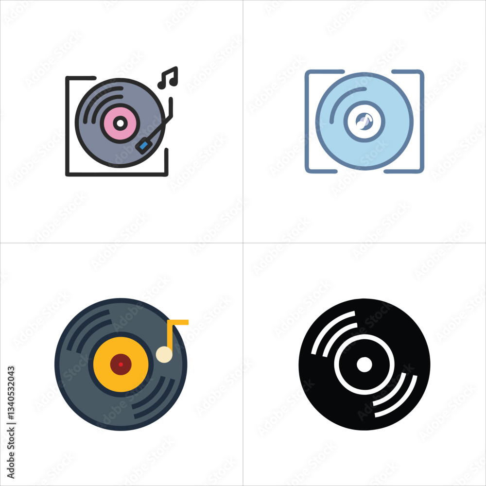 Vinyl Record vector icon set