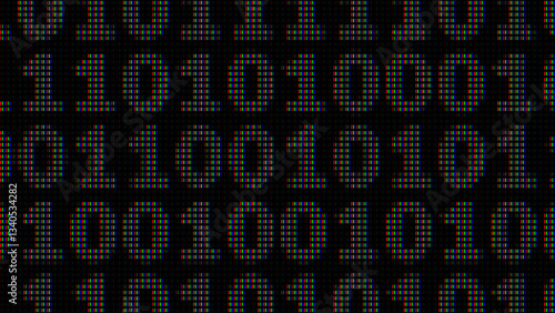 Display of Binary Numbers on Monitor with Close Up Shot Effect with Visible Red Green Blue Pixels. RGB LED Display Pixels Effect. Digital Technology Machine Code Background. Vector Illustration.