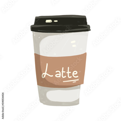 A latte coffee in a paper cup