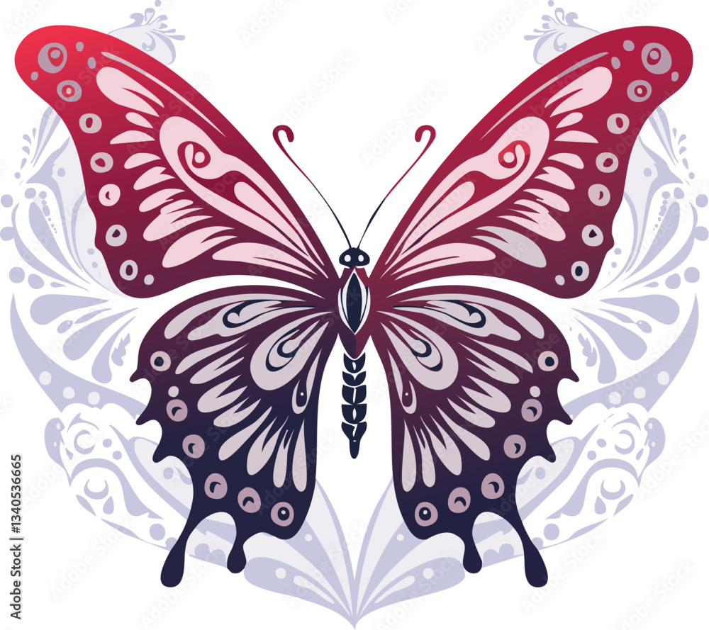 A vector illustration of a tattoo design stencil of an abstract butterfly with wide wings and sharp details A vector illustration of a tattoo design stencil of an abstract butterfly with wide wings and sharp details