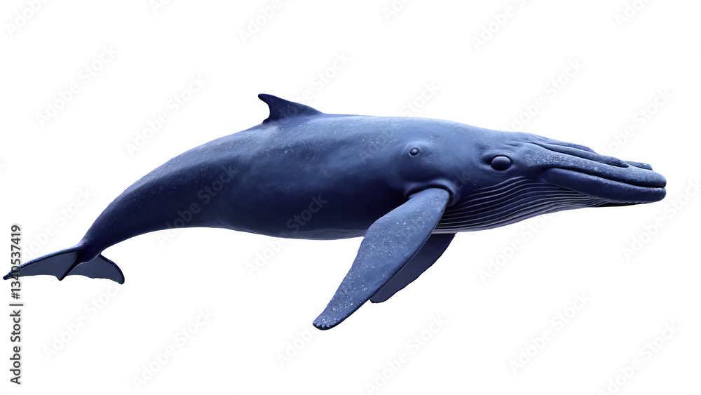 Obraz premium Blue Whale Swimming Pose Digital Illustration with Realistic Marine Details, Giant Ocean Mammal Isolated on Transparent Background for Nature Projects