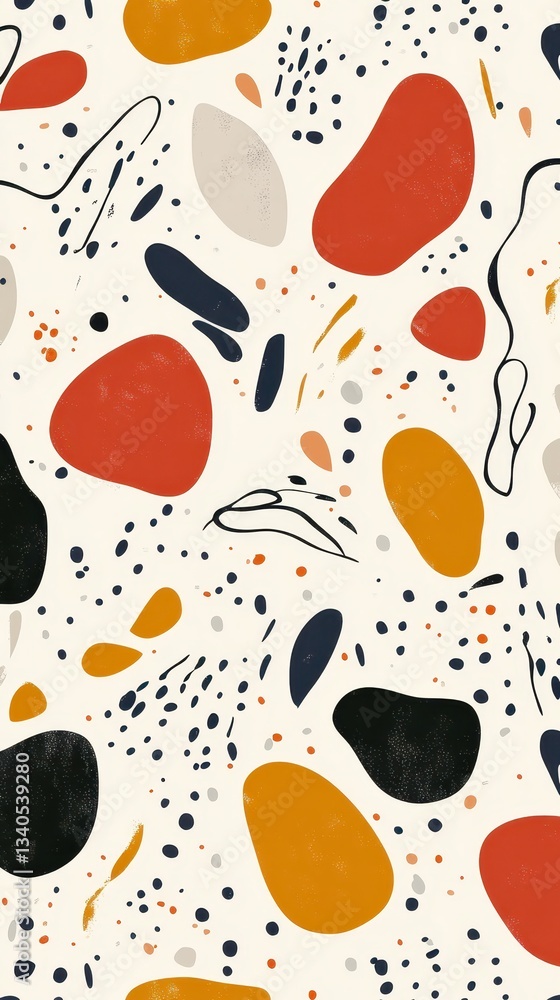 Fototapeta premium Playful abstract pattern with simple doodlelike shapes, soft color tones, and seamless background
